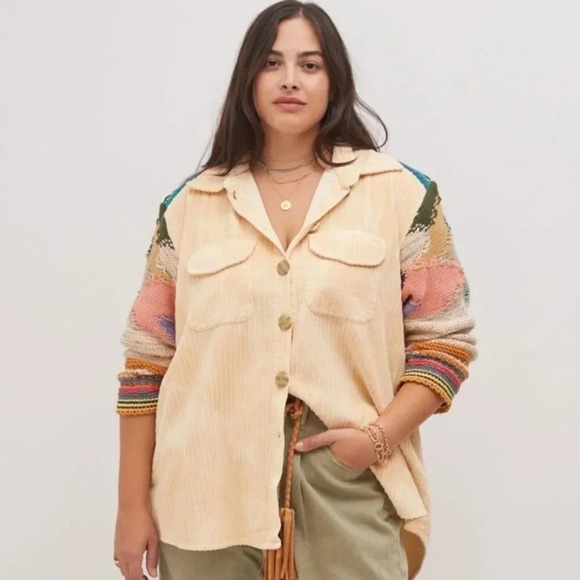 Anthropologie Pilcro Easygoing Shirt Boho Corduroy Knit Women’s Jacket Cream S. - Picture 3 of 16